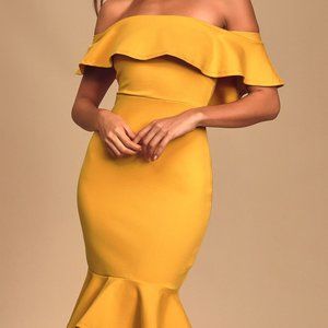 Yellow Off-the-Shoulder Bodycon Dress